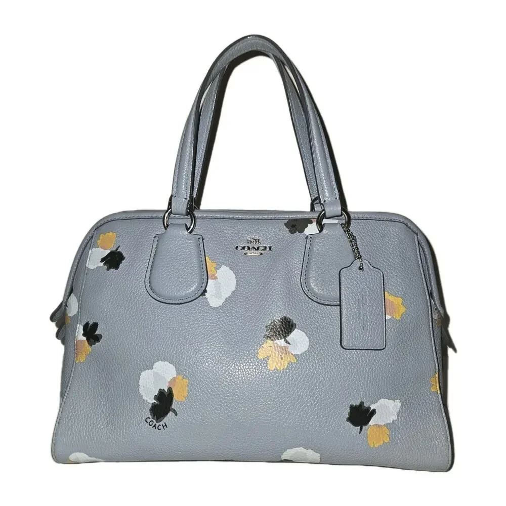 COACH Nolita Blue Floral Print Pebbled Leather Satchel Tote Shoulder Bag 37176 - Picture 3 of 16